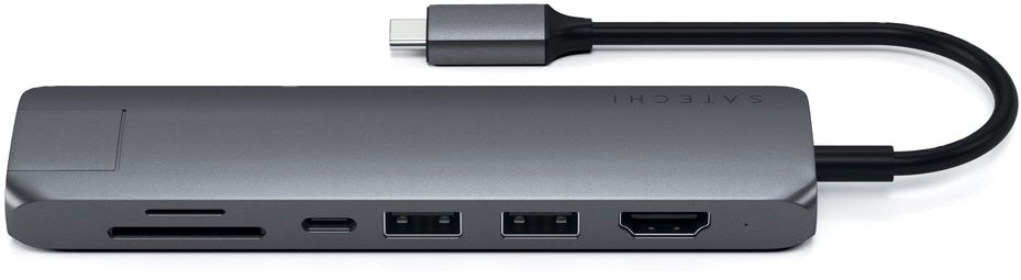 Адаптер Satechi USB-C Slim Multiport with Ethernet Adapter серый космос фото 3