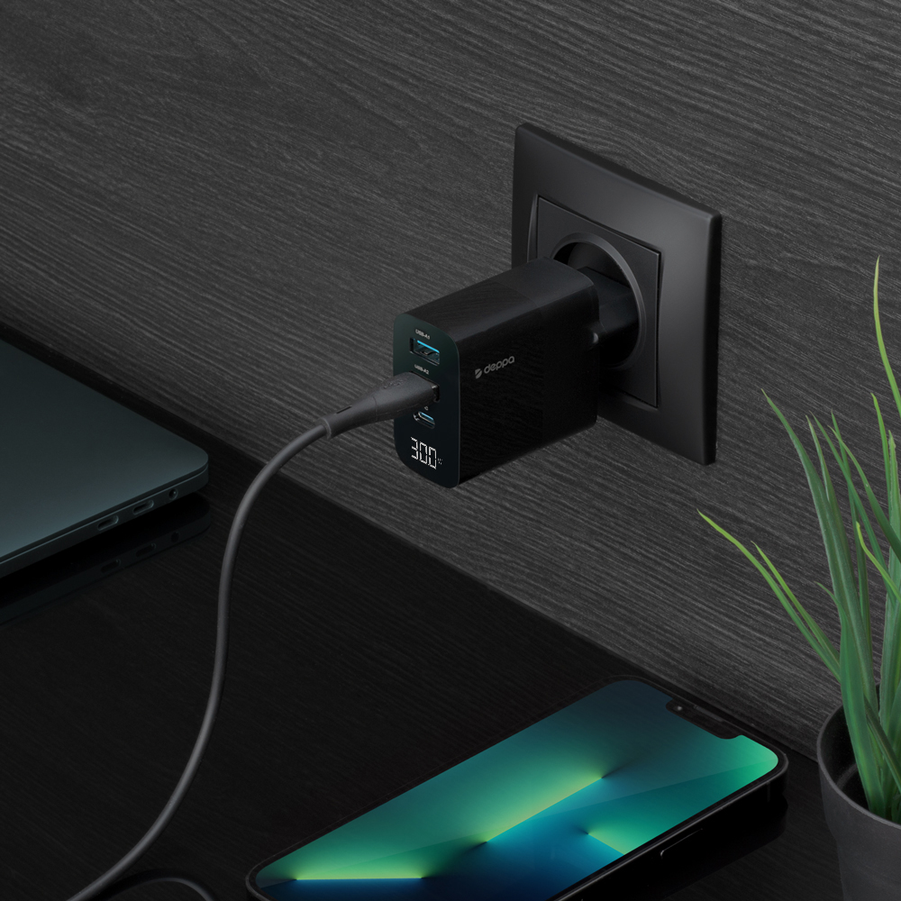 Сетевое зарядное устройство Deppa Сетевое зарядное устройство Deppa USB-A x 2 + USB-C, PD, QC 3.0, 30 Вт черный фото 3