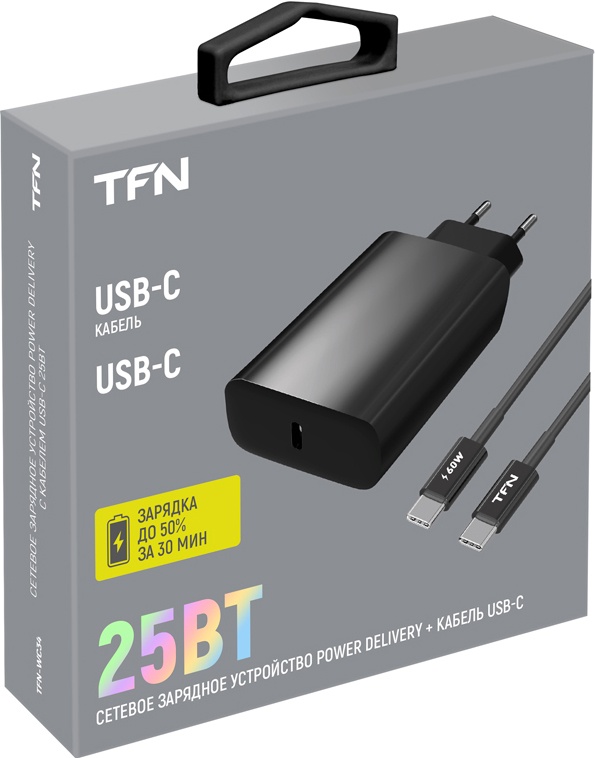 Сетевое зарядное устройство TFN Сетевое зарядное устройство TFN USB-C + кабель USB-C, PD, 25Вт черный фото 2