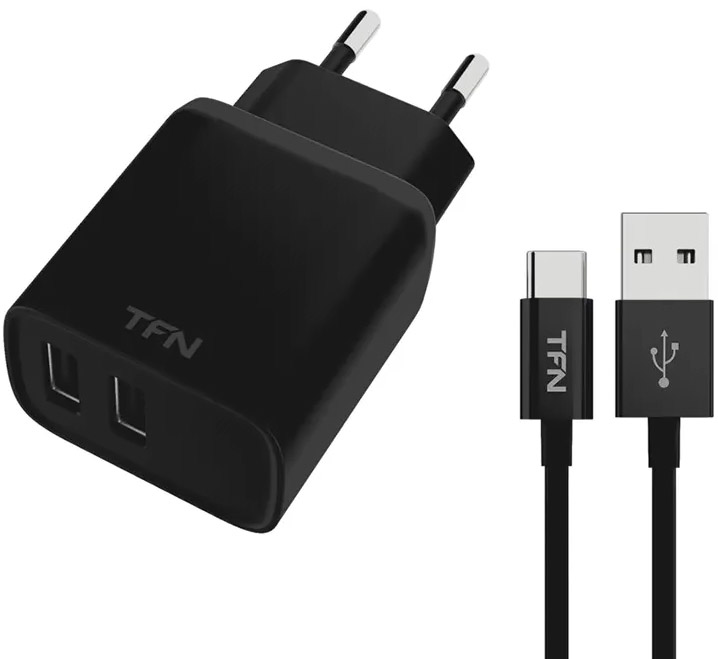 Сетевое зарядное устройство TFN 2xUSB-A + кабель micro-USB черный TFN-WCRPD12W2U01 2xUSB-A + кабель micro-USB черный - фото 1