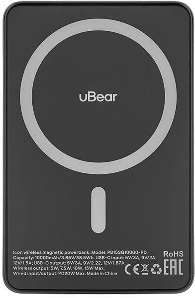 

Внешний аккумулятор uBear Icon Magnetic, PD20W, 10000mAh серый, Icon Magnetic, PD20W, 10000mAh серый