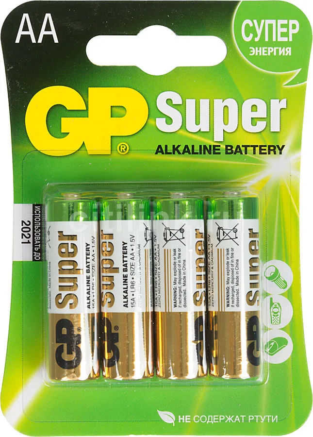 Батарейка GP Super Alkaline 15А, АА, 4 шт. 4891199000034 - фото 1