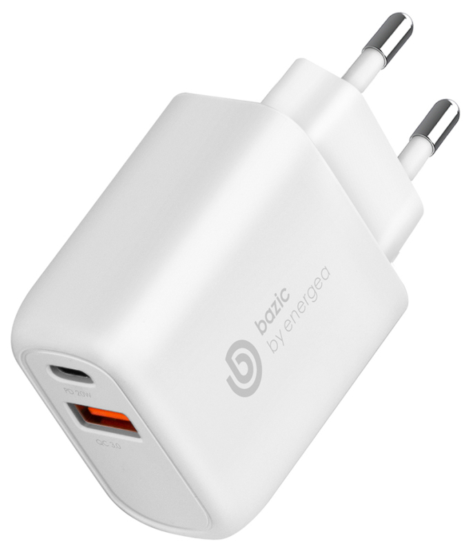 Сетевое зарядное устройство EnergEA Bazic GoPort USB-C + USB-A, PD, 20 Вт белый CHR-GP-PD20W-EU Bazic GoPort USB-C + USB-A, PD, 20 Вт белый - фото 1