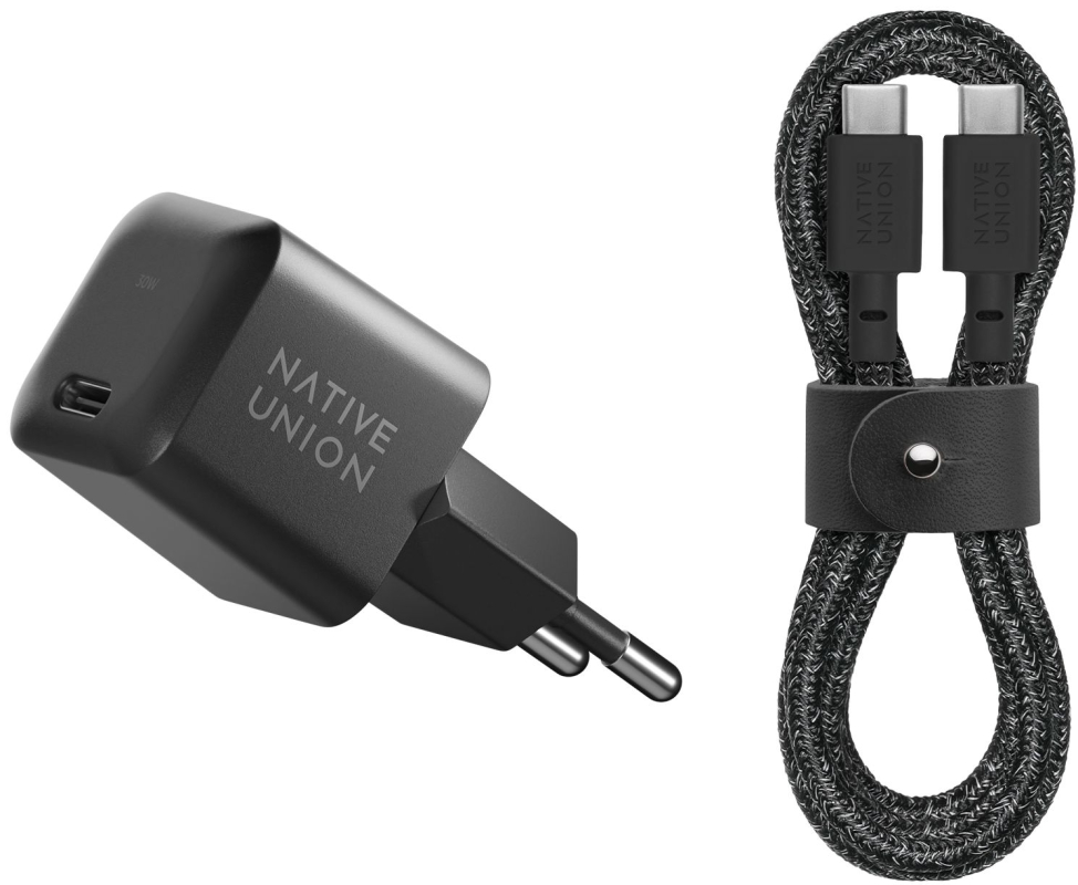 Сетевое зарядное устройство Native Union Fast GaN Charger + кабель USB-C, PD, 30 Вт черный FAST30-CC-BKCOS-EU