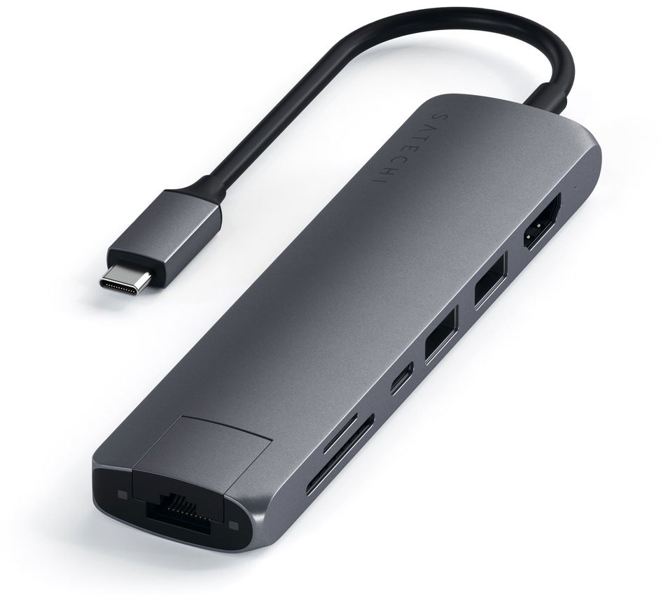 Адаптер Satechi USB-C Slim Multiport with Ethernet Adapter серый космос фото 4