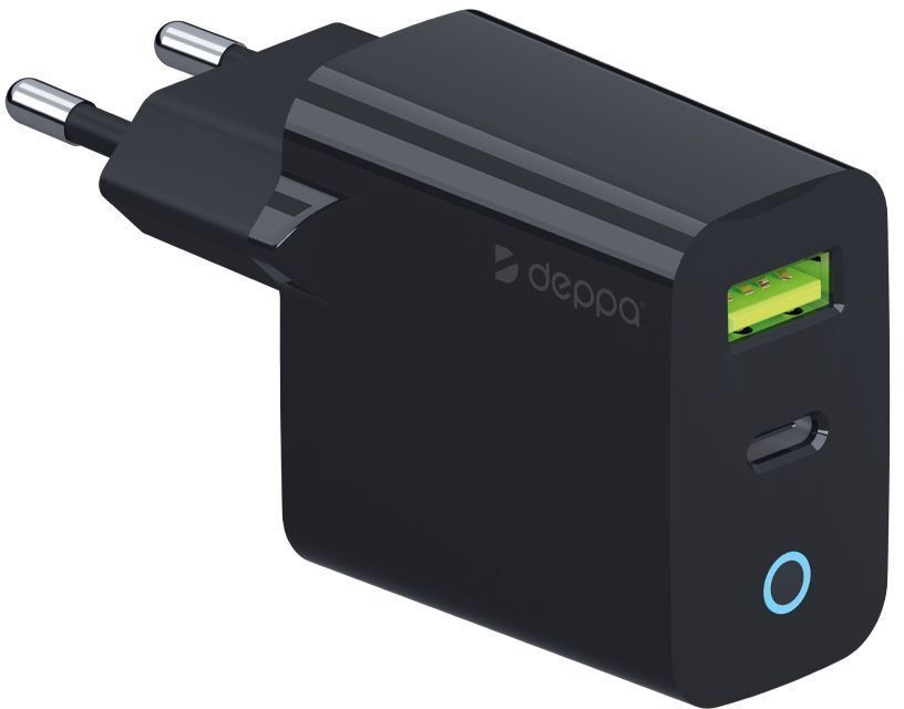 

Сетевое зарядное устройство Deppa USB-C + USB-A, PD, 33Вт черный, USB-C + USB-A, PD, 33Вт черный