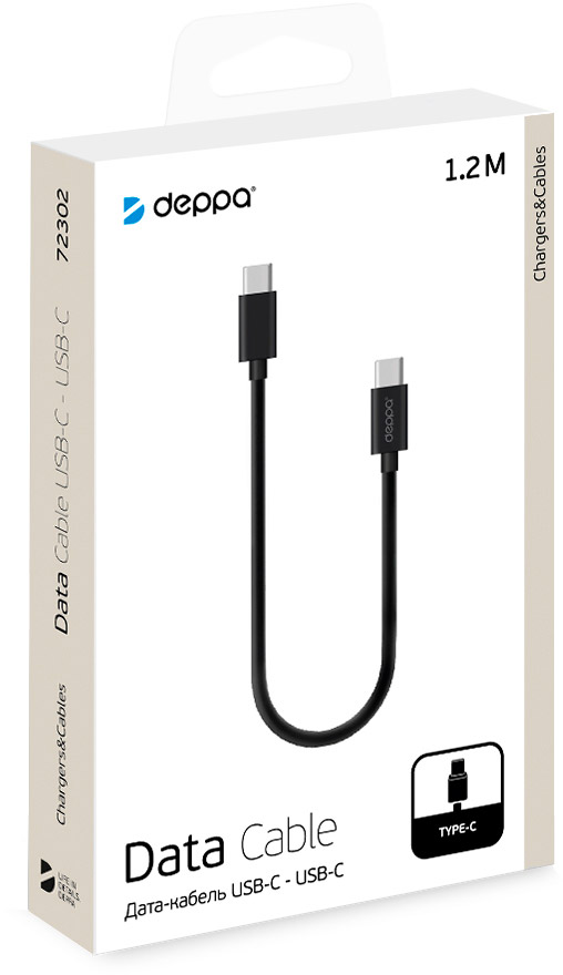 Кабель Deppa USB-C - USB-C, 1.2 м черный 72302 - фото 2