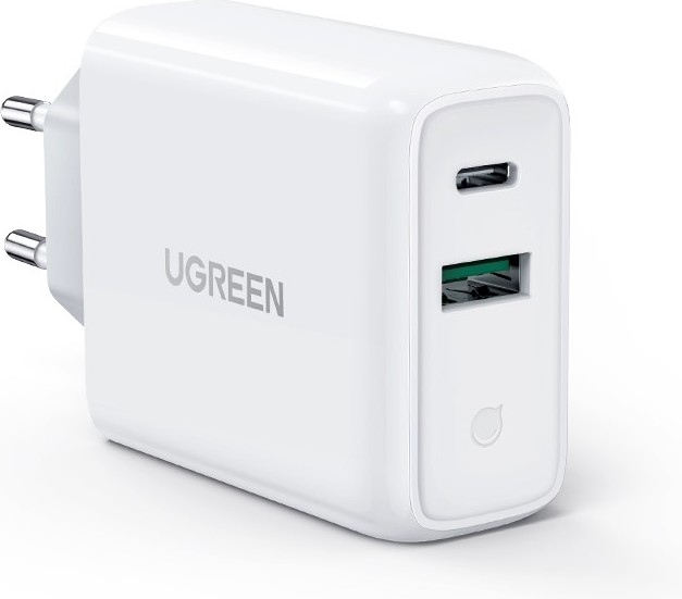 Сетевое зарядное устройство UGREEN CD170 USB-C + USB-A, 38Вт, PD, GaN белый 60468