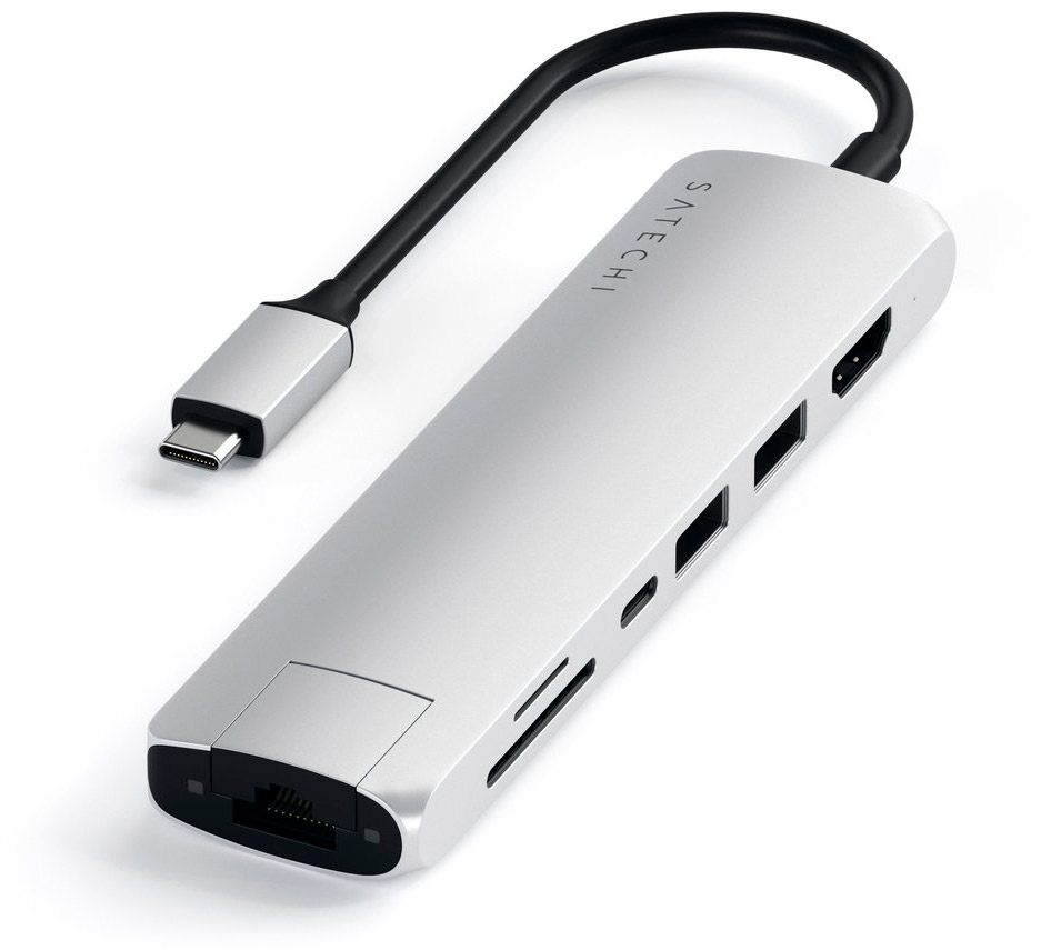 Адаптер Satechi USB-C Slim Multiport with Ethernet серебристый фото 2