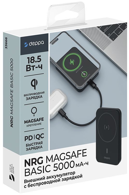 Внешний аккумулятор Deppa Внешний аккумулятор Deppa NRG MagSafe, 5000mAh, 15Вт черный фото 5