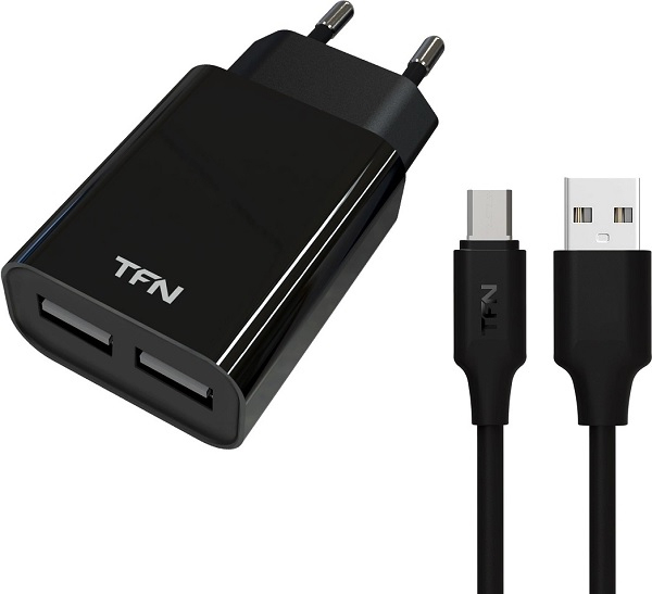Сетевое зарядное устройство TFN 2xUSB-A + кабель micro-USB черный