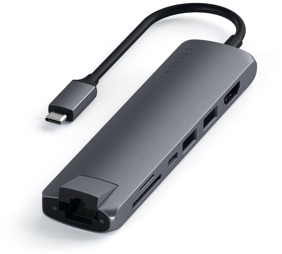 Адаптер Satechi USB-C Slim Multiport with Ethernet Adapter серый космос фото 2