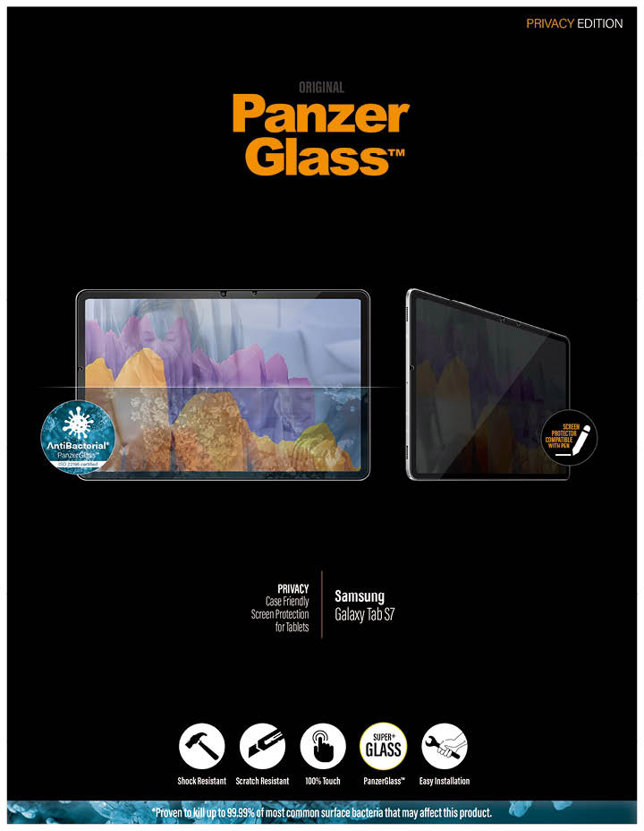 Защитное стекло PanzerGlass CF Privacy для Galaxy Tab S7 P7241, цвет прозрачный - фото 1