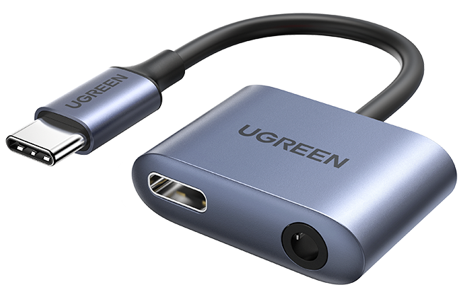Адаптер UGREEN CM231 USB-C + AUX 3,5mm, PD, 30Вт серый