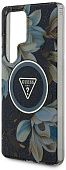Чехол Guess Glitter Flowers Triangle MagSafe для Galaxy S25 Ultra черный