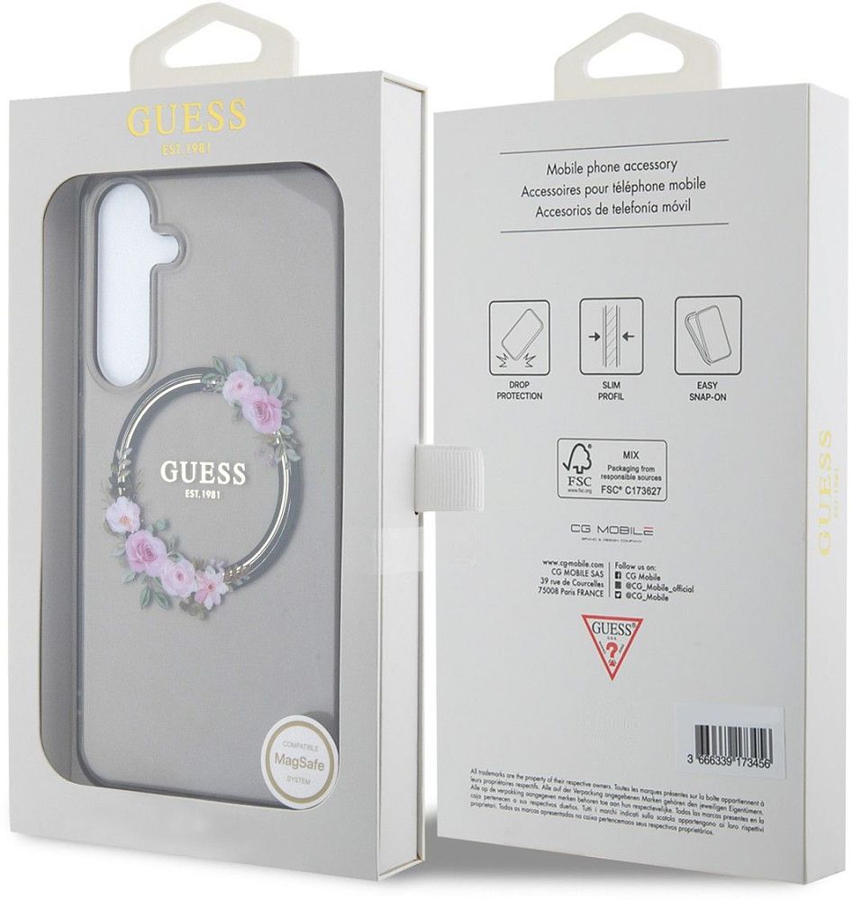 Чехол Guess Flowers Wreath MagSafe для Galaxy S24+ черный фото 5