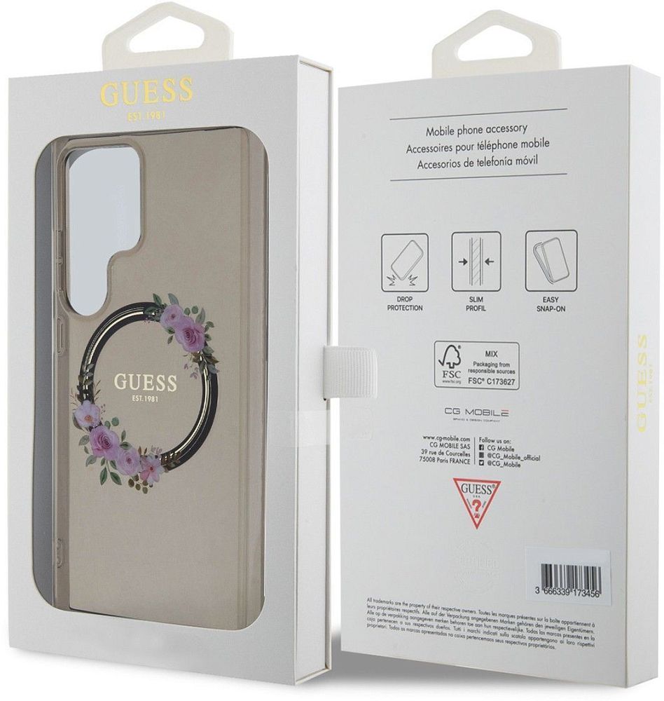 Чехол Guess Flowers Wreath MagSafe для Galaxy S24 Ultra черный фото 5