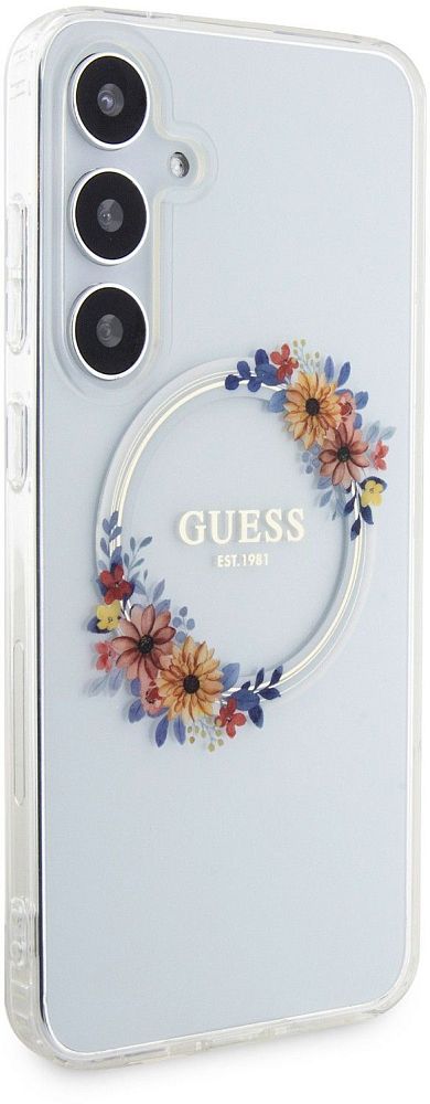 Чехол Guess Flowers Wreath MagSafe для Galaxy S24+ прозрачный фото 2