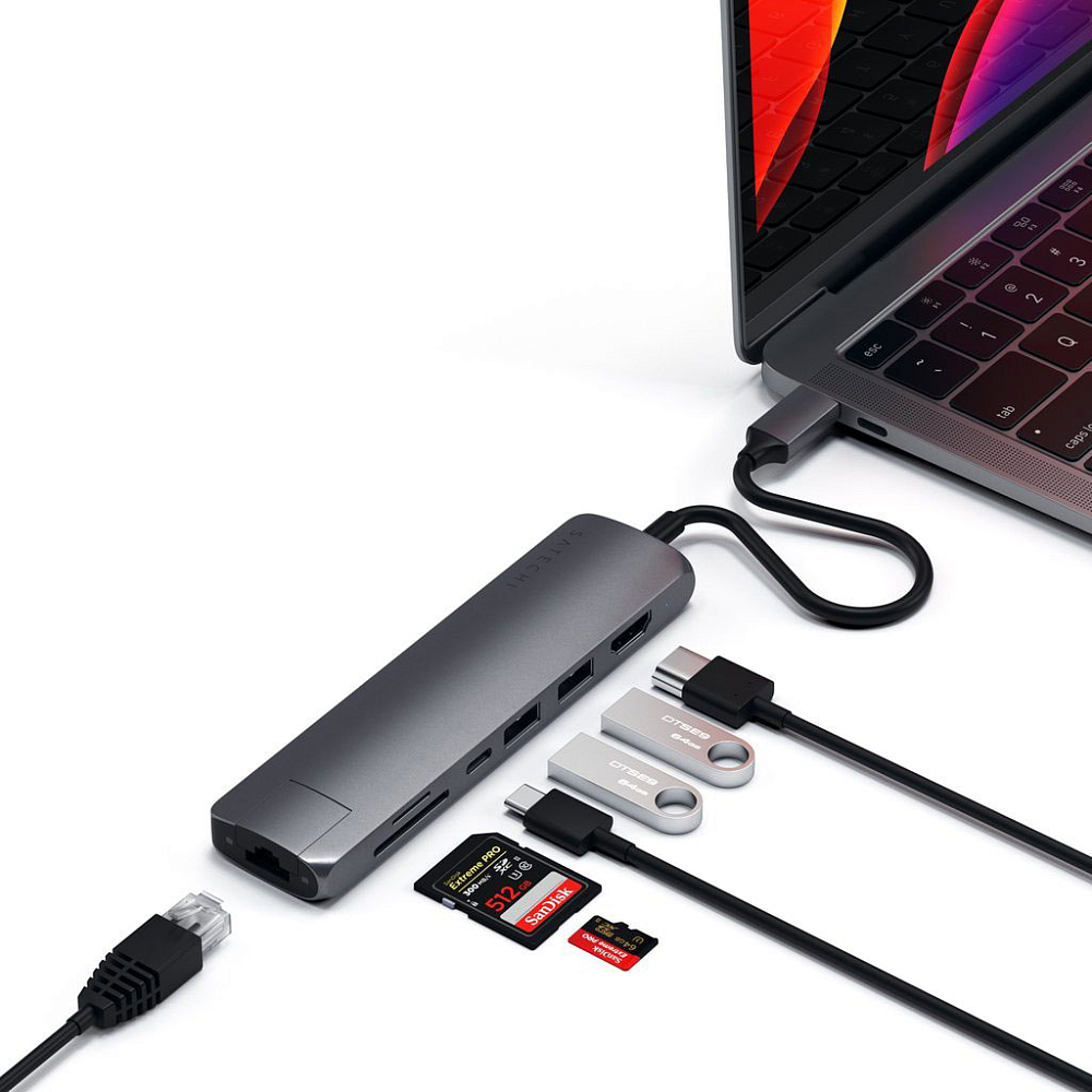 Адаптер Satechi USB-C Slim Multiport with Ethernet Adapter серый космос фото 6