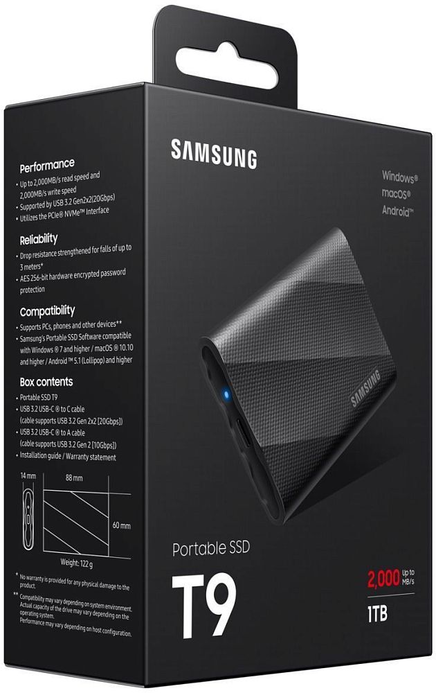 Внешний накопитель Samsung T9 USB 3.2 Gen 2x2 1 ТБ черный фото 10