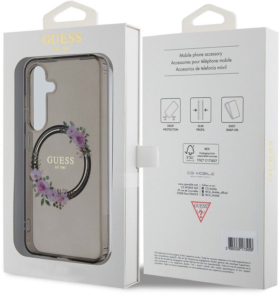 Чехол Guess Flowers Wreath MagSafe для Galaxy S24 черный фото 5