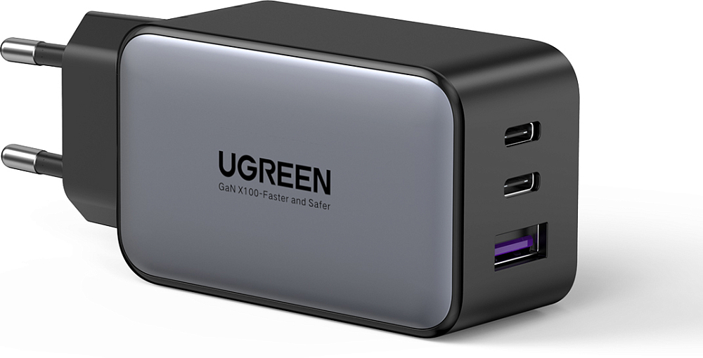 Сетевое зарядное устройство UGREEN USB-A + 2хUSB-C, GaN, 65 Вт черный 10335_ USB-A + 2хUSB-C, GaN, 65 Вт черный - фото 1
