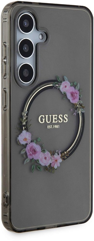 Чехол Guess Flowers Wreath MagSafe для Galaxy S24 черный фото 2