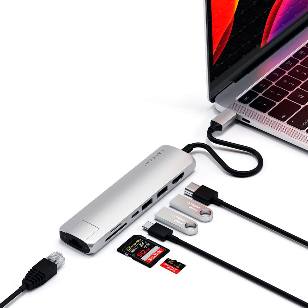 Адаптер Satechi USB-C Slim Multiport with Ethernet серебристый фото 6