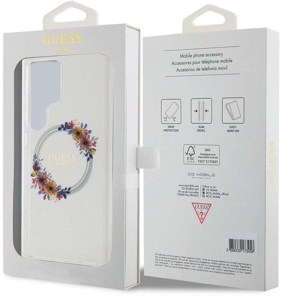 Чехол Guess Flowers Wreath MagSafe для Galaxy S24 Ultra прозрачный фото 5