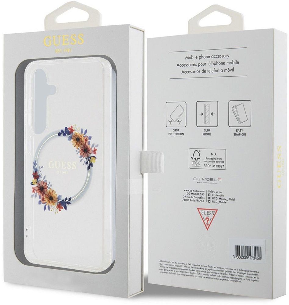 Чехол Guess Flowers Wreath MagSafe для Galaxy S24 прозрачный фото 5