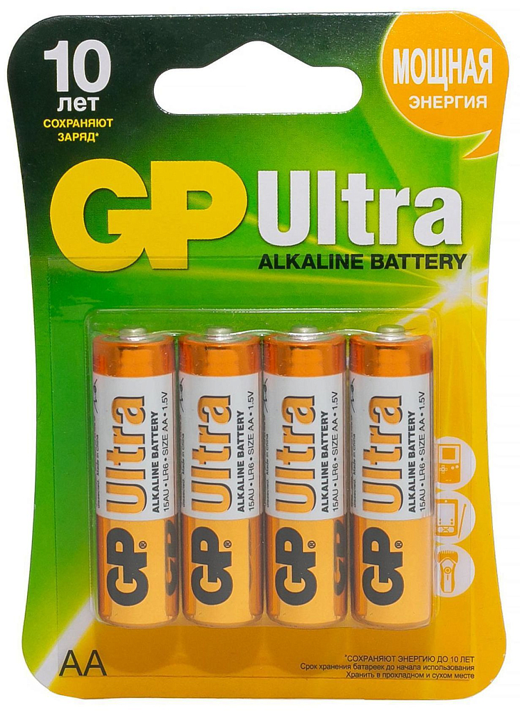 Батарейка GP Ultra Alkaline 15А, АА, 4 шт. 4891199027598