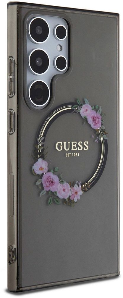 Чехол Guess Flowers Wreath MagSafe для Galaxy S24 Ultra черный фото 2