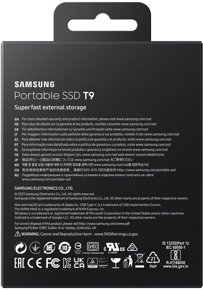 Внешний накопитель Samsung T9 USB 3.2 Gen 2x2 1 ТБ черный фото 9