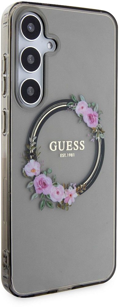 Чехол Guess Flowers Wreath MagSafe для Galaxy S24+ черный фото 2