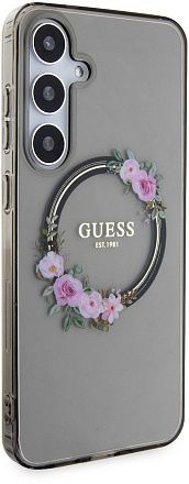Чехол Guess Flowers Wreath MagSafe для Galaxy S24+ черный Фото 2