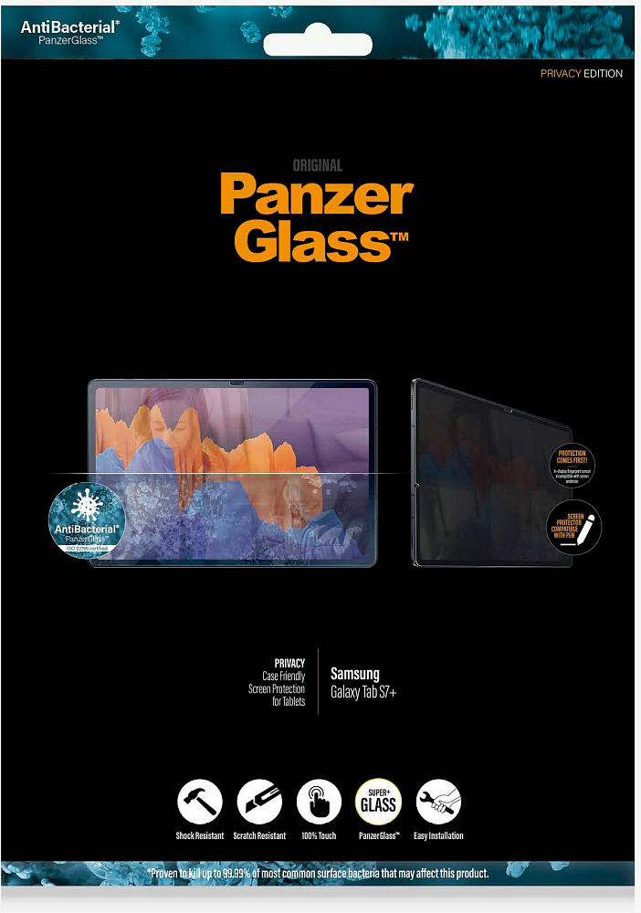 Защитное стекло PanzerGlass CF Privacy для Galaxy Tab S7+ P7242, цвет прозрачный - фото 1
