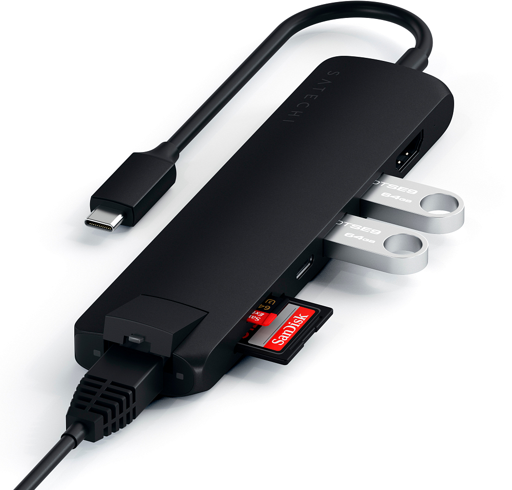 Адаптер Satechi USB-C Slim Multiport with Ethernet черный ST-UCSMA3K - фото 10