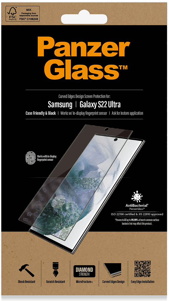 Защитное стекло PanzerGlass для Galaxy S22 Ultra CF AB Black черный 7295 - фото 1