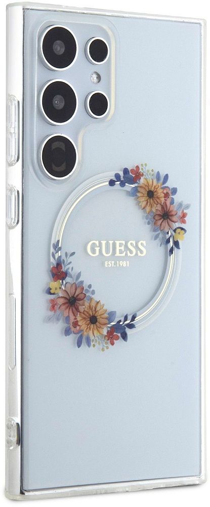 Чехол Guess Flowers Wreath MagSafe для Galaxy S24 Ultra прозрачный фото 2