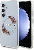 Чехол Guess Flowers Wreath MagSafe для Galaxy S24 прозрачный