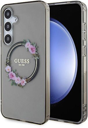 Чехол Guess Flowers Wreath MagSafe для Galaxy S24+ черный
