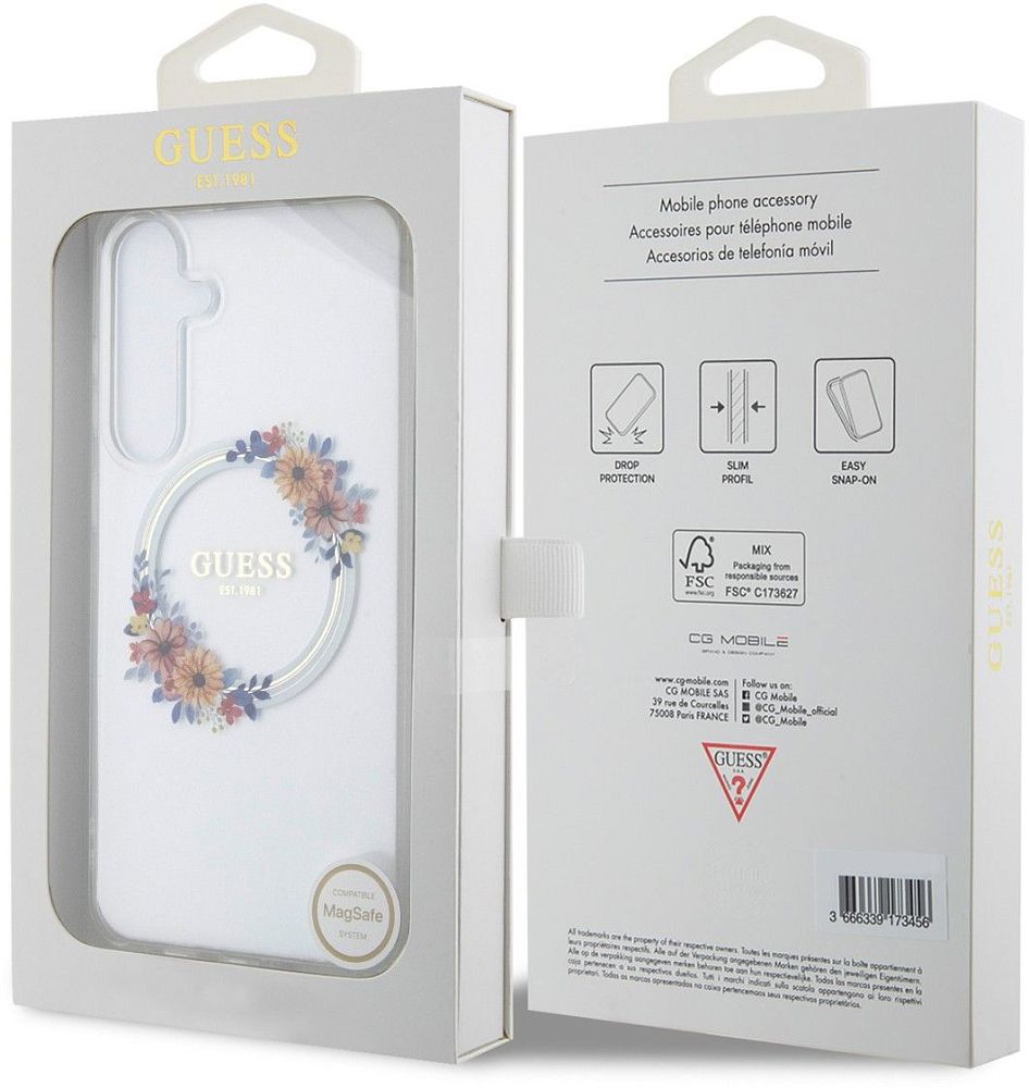 Чехол Guess Flowers Wreath MagSafe для Galaxy S24+ прозрачный фото 5