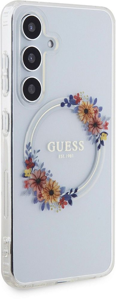 Чехол Guess Flowers Wreath MagSafe для Galaxy S24 прозрачный фото 2