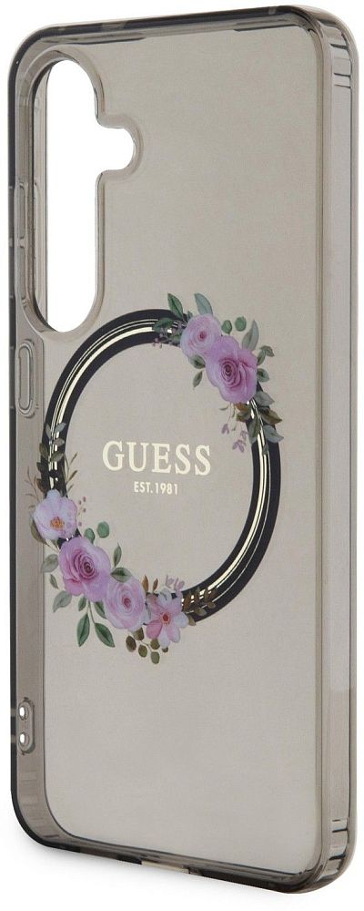 Чехол Guess Flowers Wreath MagSafe для Galaxy S24 черный фото 3