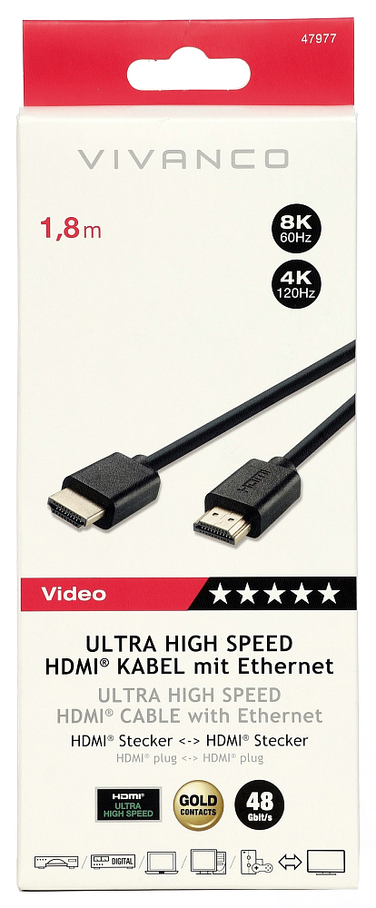 Кабель Vivanco Pro HDHD HDMI-HDMI, 8K, 1,8 м черный 47977 - фото 2