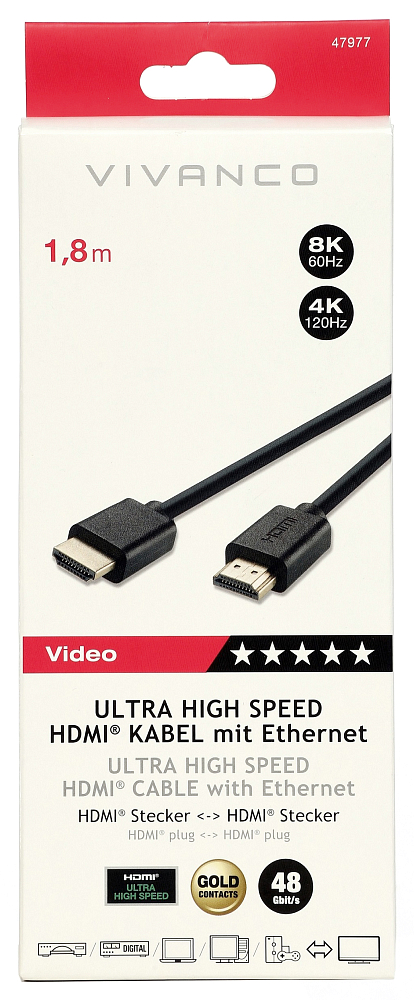 Кабель Vivanco Pro HDHD HDMI-HDMI, 8K, 1,8 м черный фото 2