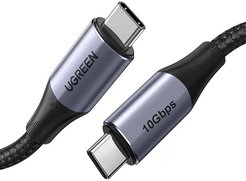 Кабель UGREEN USB-C — USB-C, 1 м, текстиль черный 80150 - фото 3