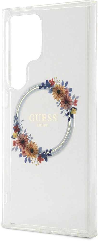 Чехол Guess Flowers Wreath MagSafe для Galaxy S24 Ultra прозрачный фото 3