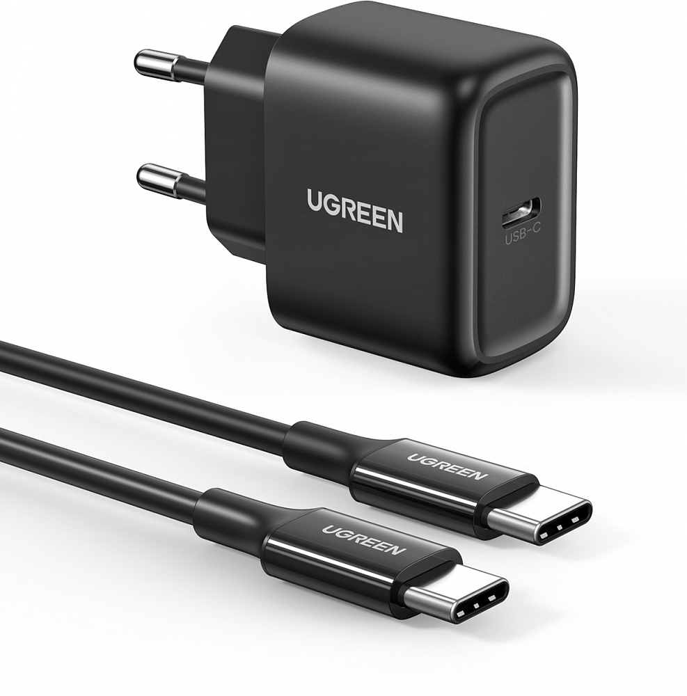 Сетевое зарядное устройство UGREEN USB-C + кабель USB-C - USB-C, PD, 25 Вт черный 50581_ USB-C + кабель USB-C - USB-C, PD, 25 Вт черный - фото 1