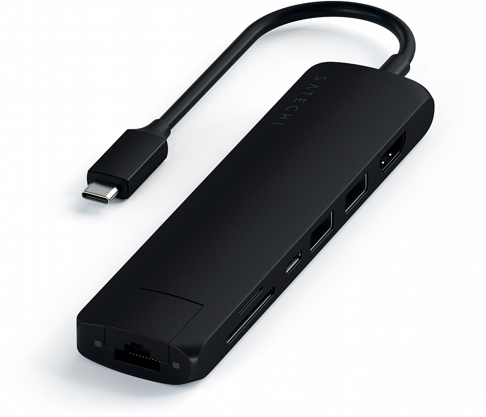 Адаптер Satechi USB-C Slim Multiport with Ethernet черный ST-UCSMA3K - фото 1